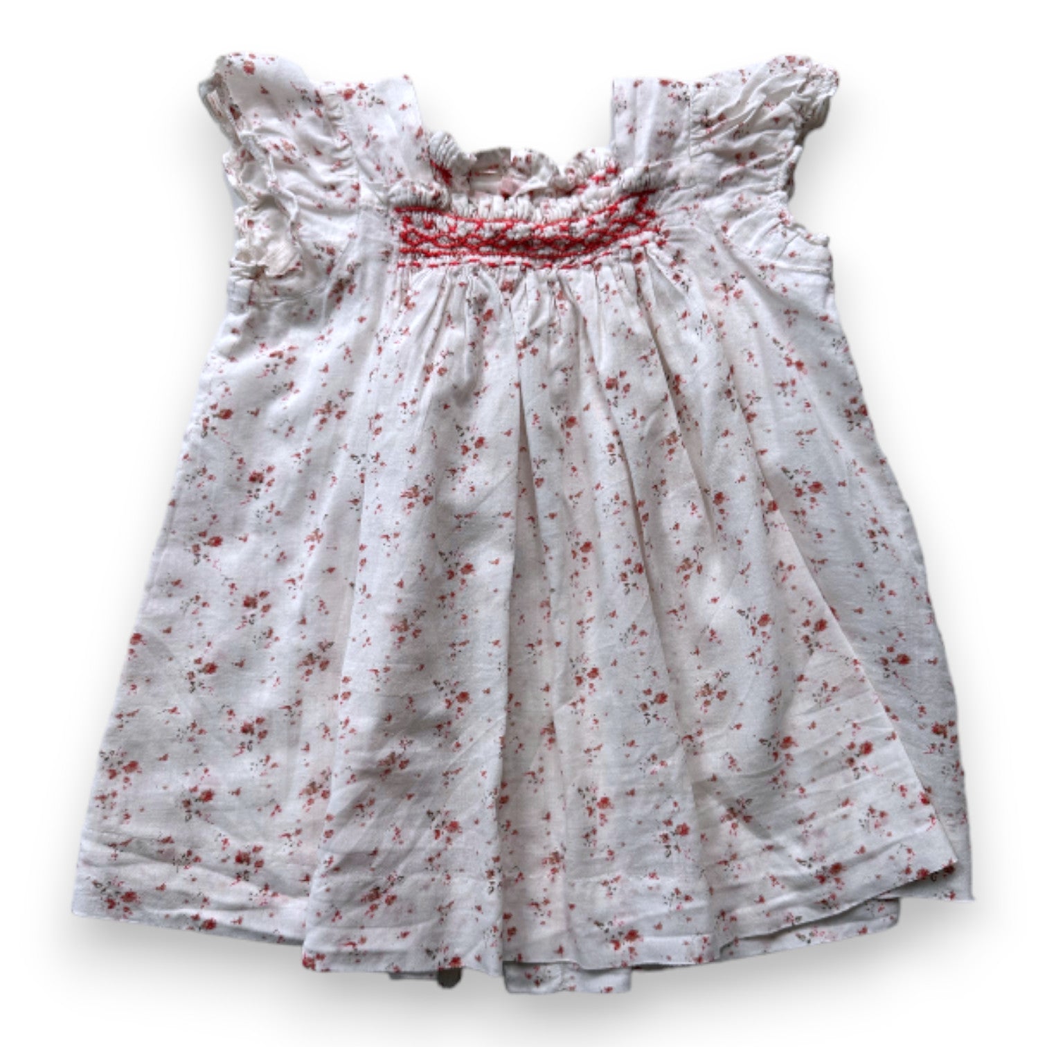 BONPOINT - Robe blanche à fleurs roses - 6 mois