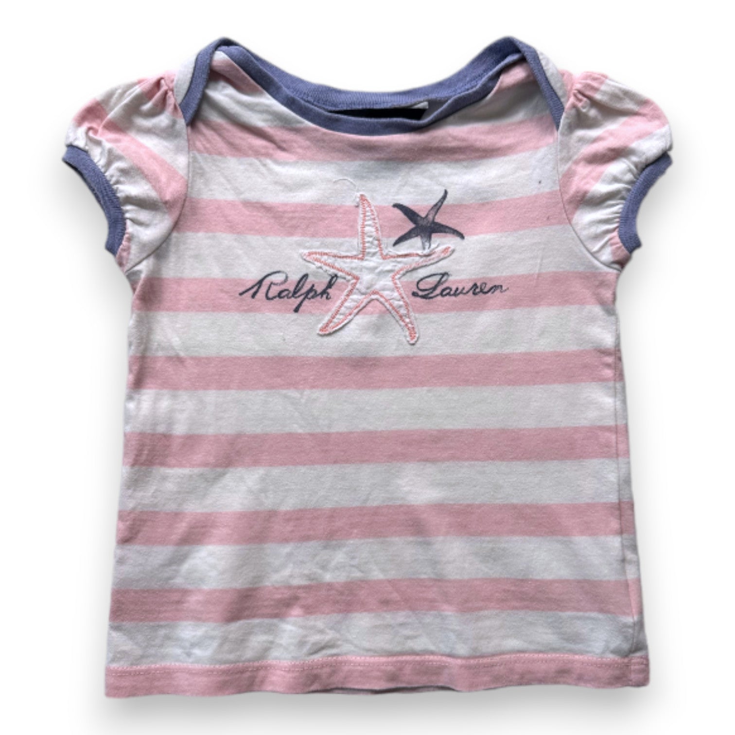 RALPH LAUREN - T-shirt rose et blanc à rayures avec imprimés - 18 mois