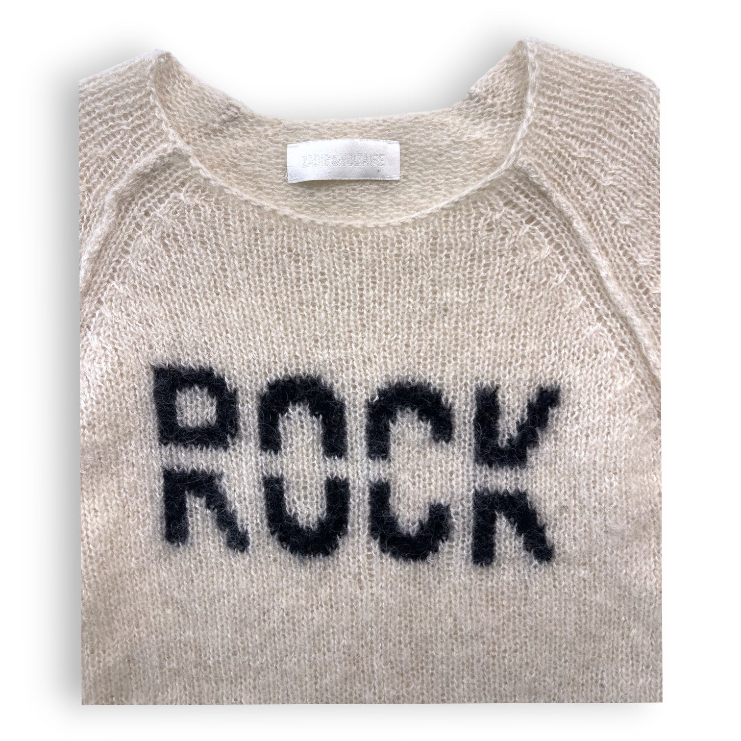 ZADIG & VOLATAIRE - Pull manches courtes écru "ROCK" - 10 ans