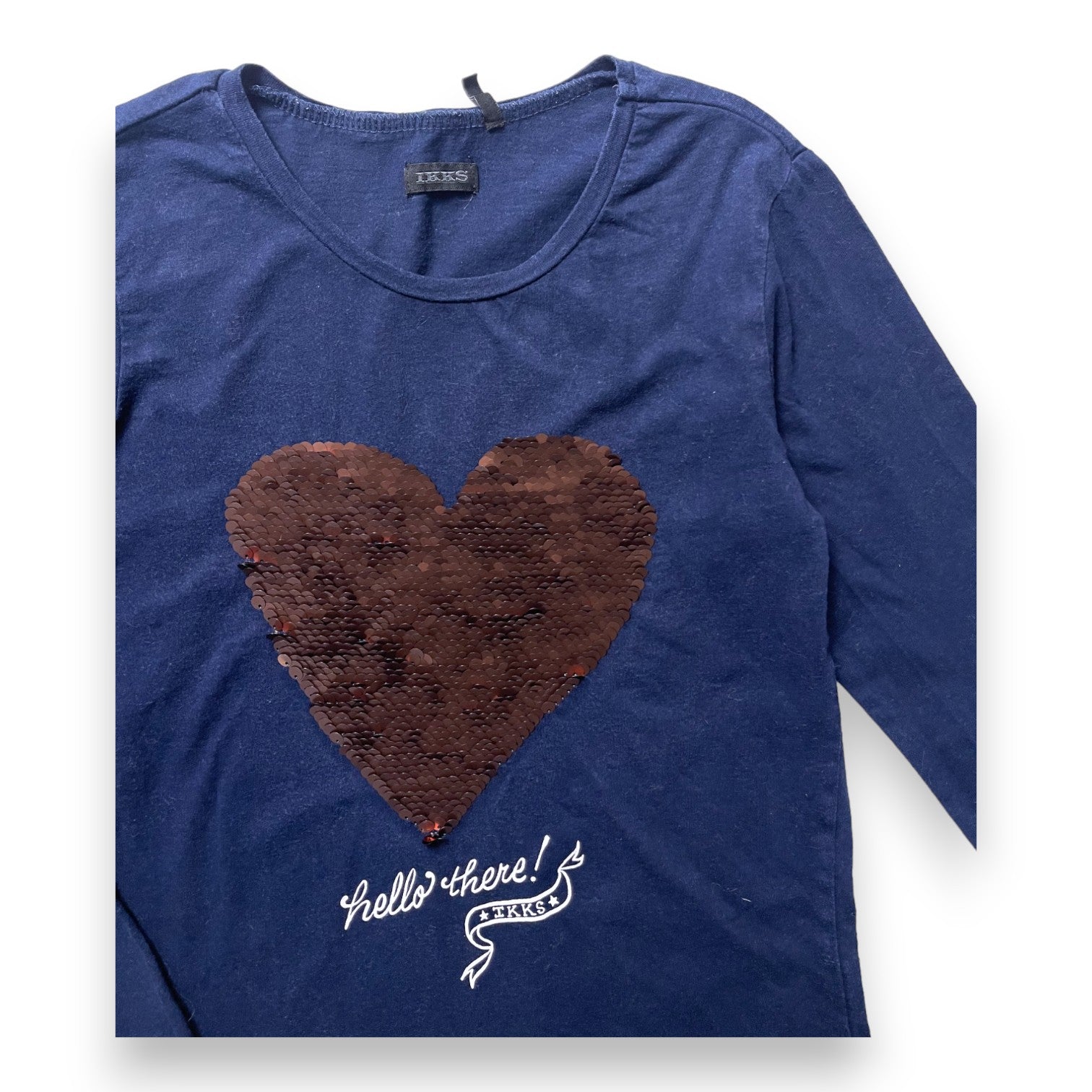 IKKS - T-shirt manches longues bleu marine coeur en sequins réversibles - 10 ans