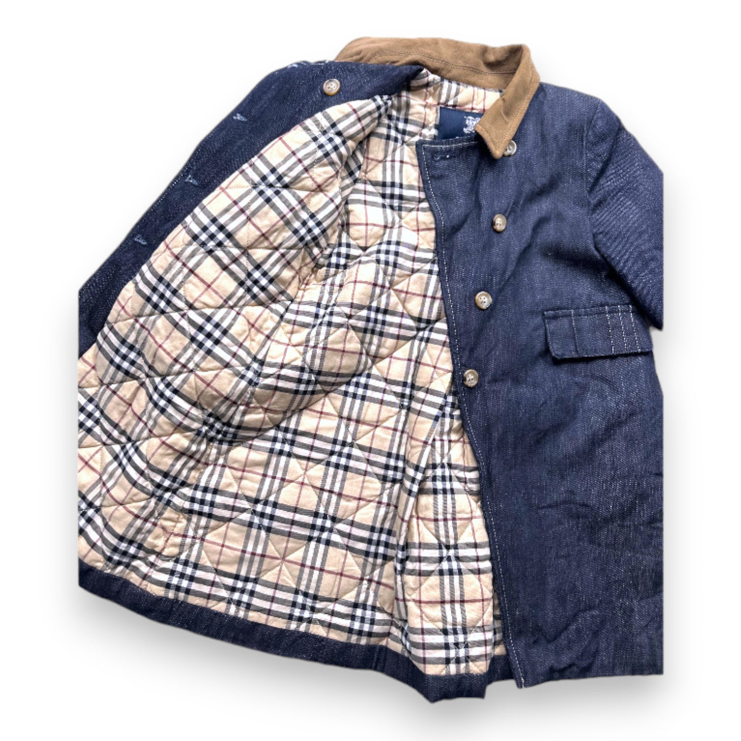 BURBERRY - Veste longue en jean bleue - 12 mois