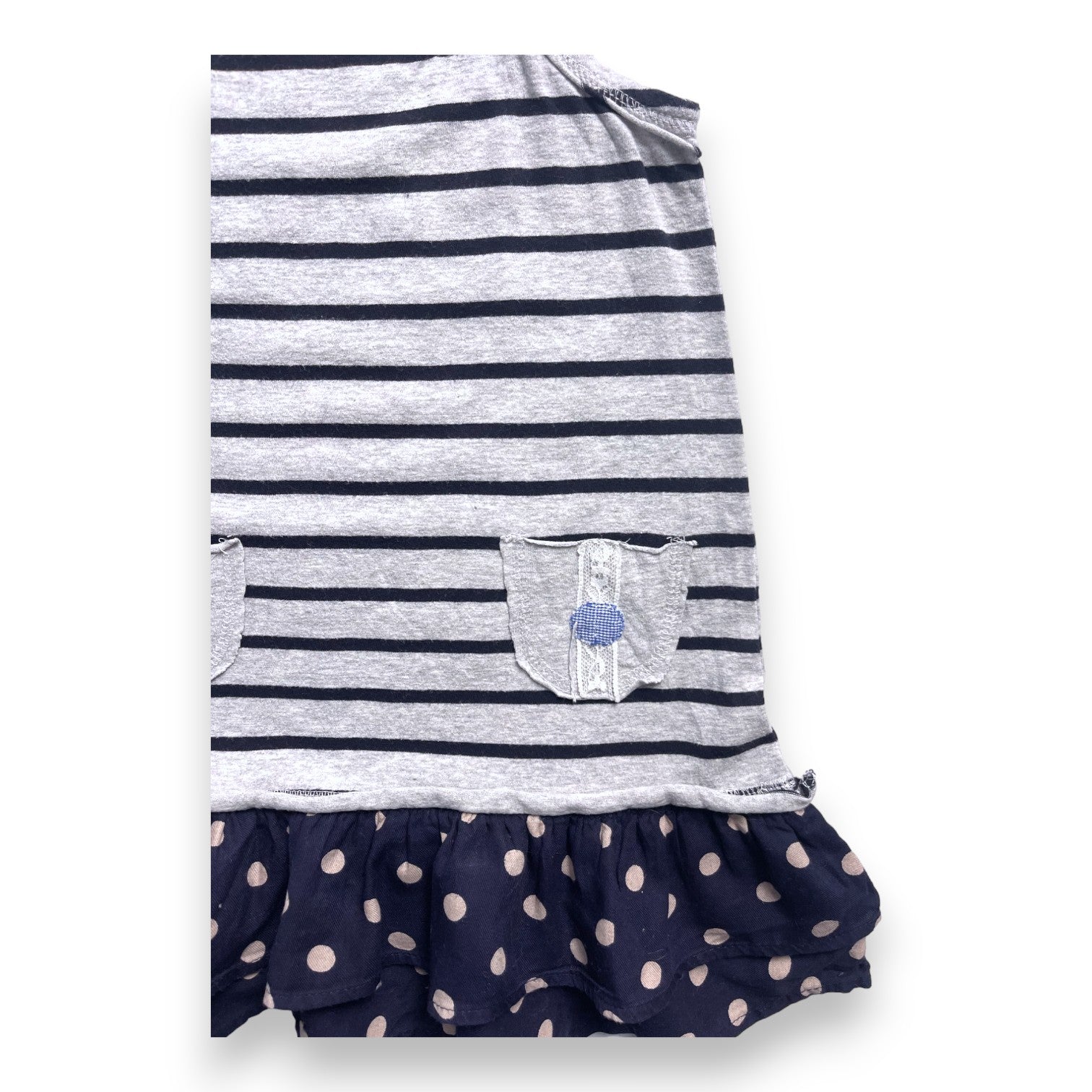 IKKS - Grey dress with navy blue stripes - 4 years