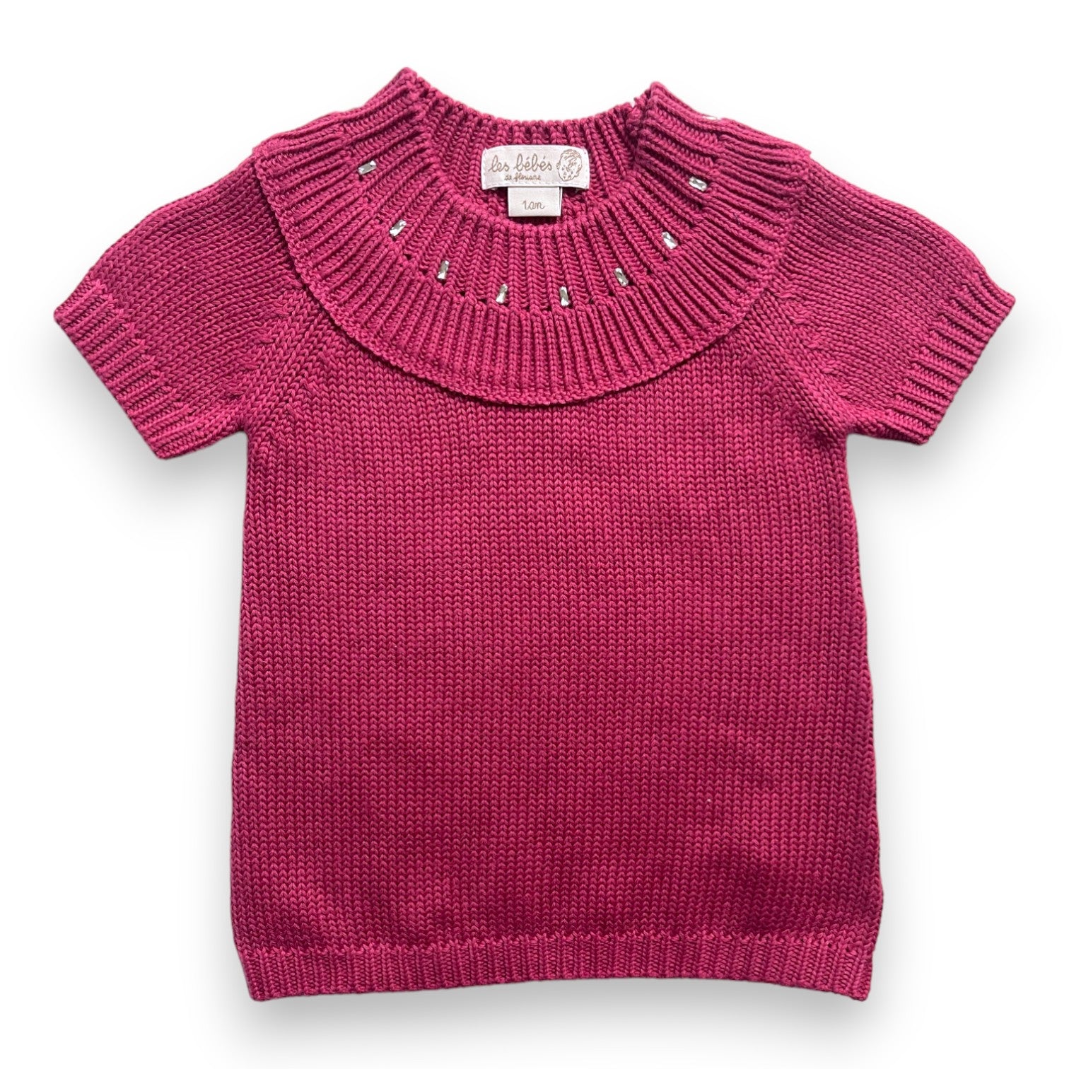 LES BEBES DE FLORIANE - Pink knitted dress with rhinestones - 12 months
