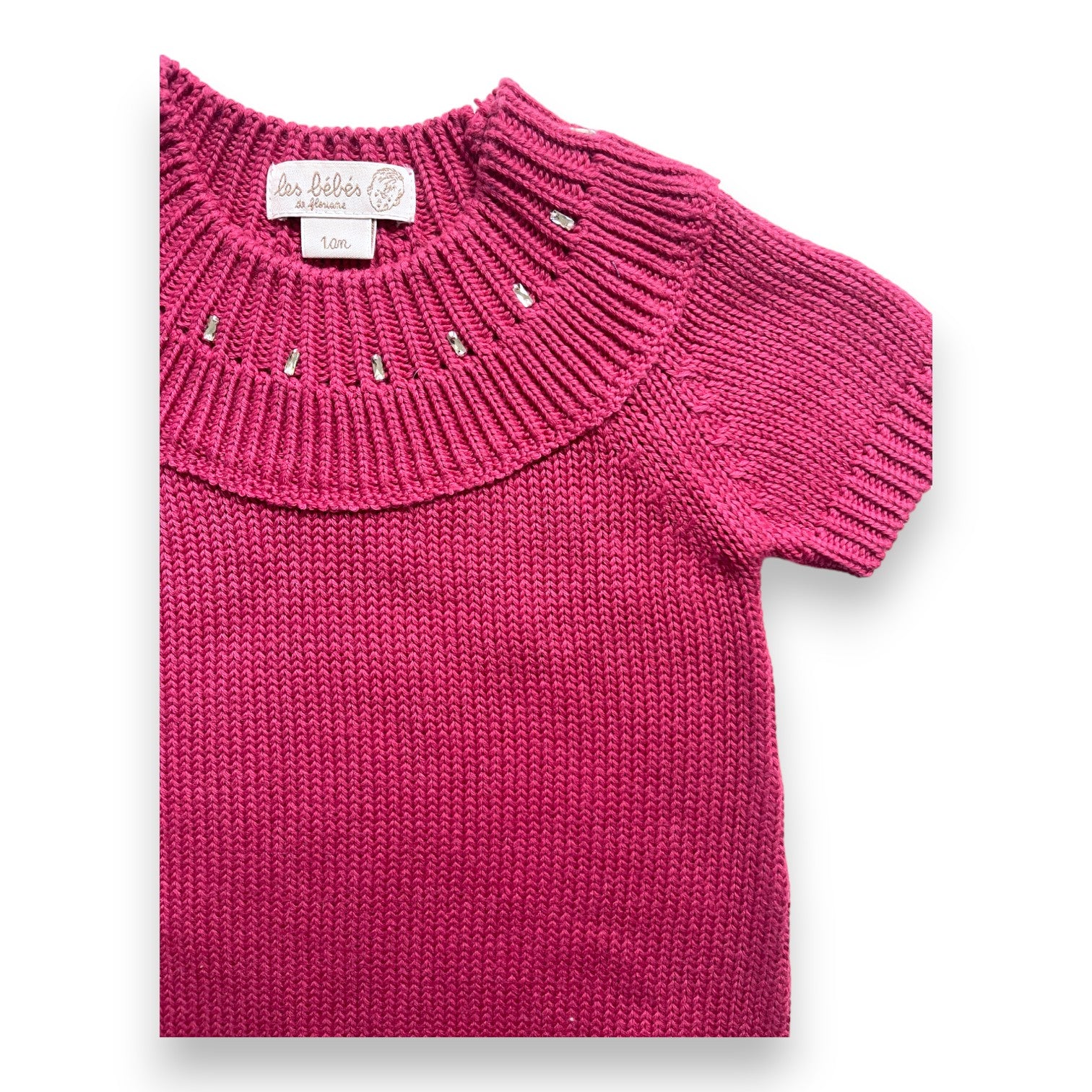 LES BEBES DE FLORIANE - Pink knitted dress with rhinestones - 12 months