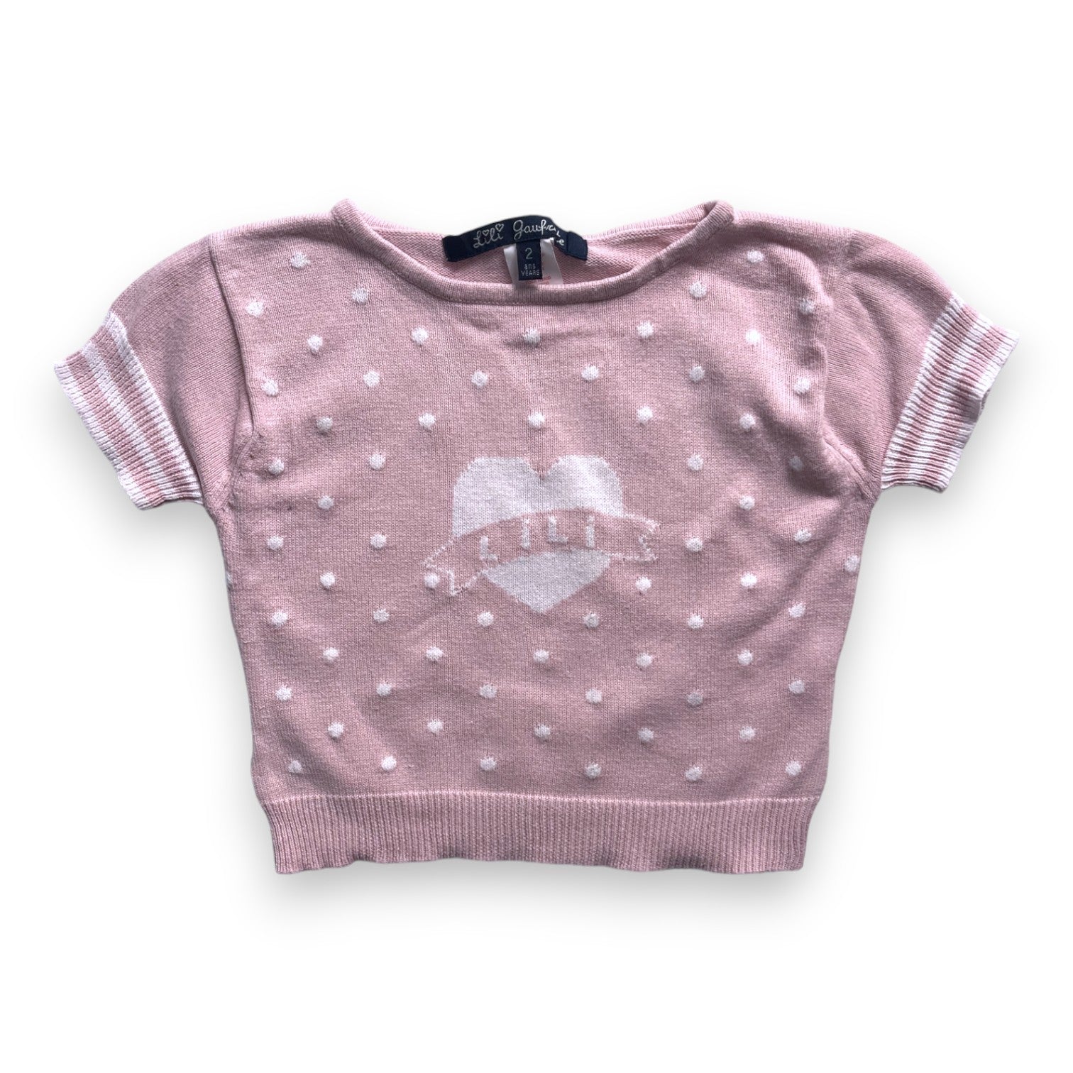 LILI GAUFRETTE - Rosa-weißer Kurzarmpullover - 2 Jahre