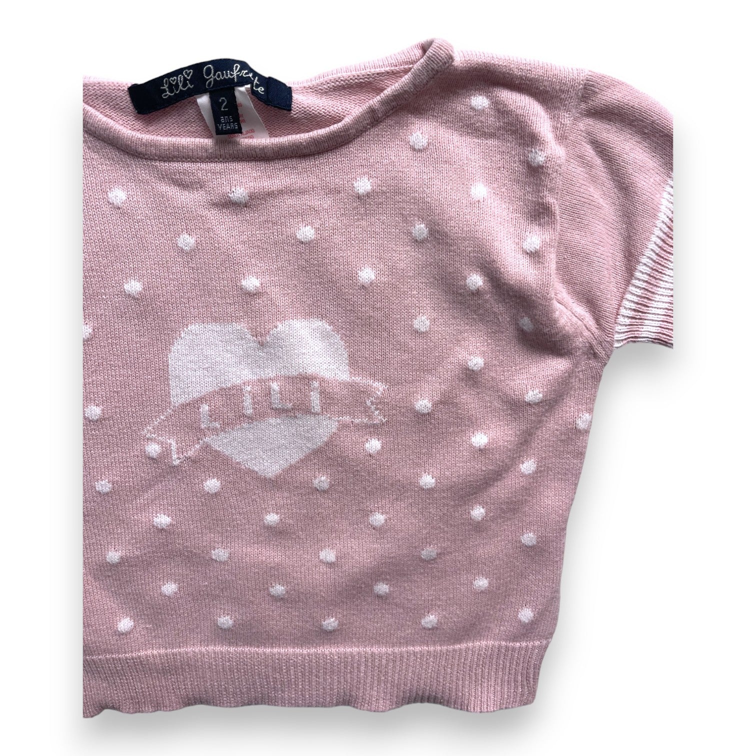LILI GAUFRETTE - Rosa-weißer Kurzarmpullover - 2 Jahre