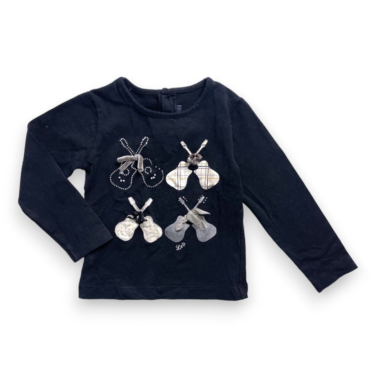 LILI GAUFRETTE - Schwarzes Langarm-T-Shirt mit Gitarrenmuster - 3 Jahre