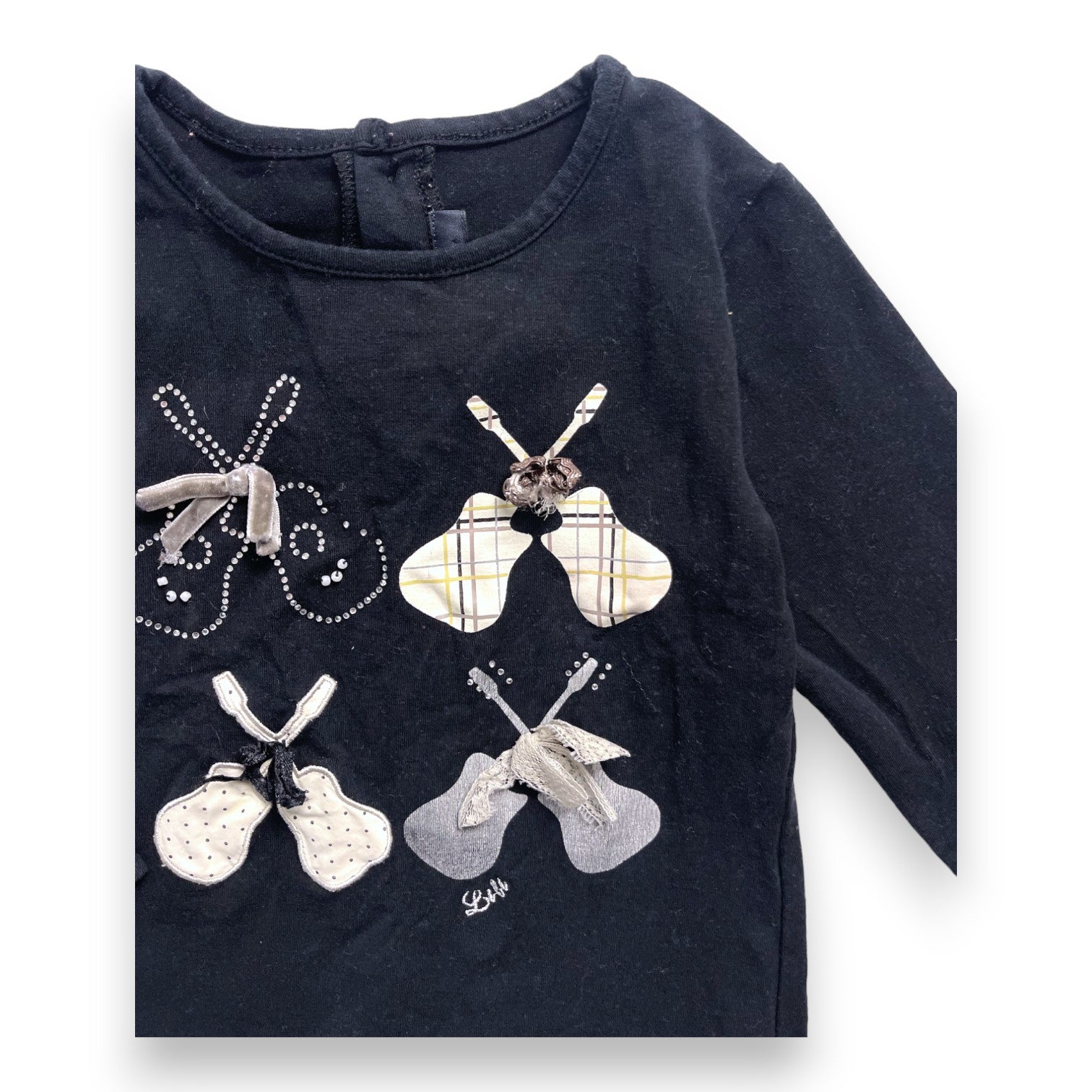 LILI GAUFRETTE - Schwarzes Langarm-T-Shirt mit Gitarrenmuster - 3 Jahre