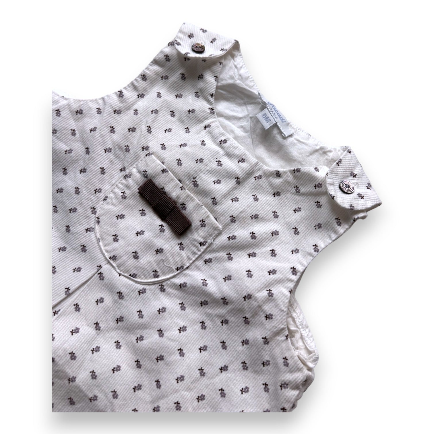 JACADI - Barboteuse côtelée blanche à fleurs - 6 mois