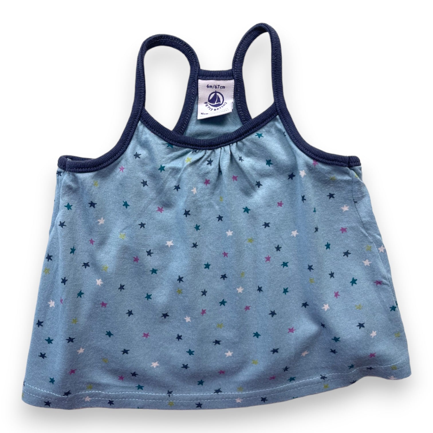 PETIT BATEAU - Blue tank top with multicolored stars - 6 months