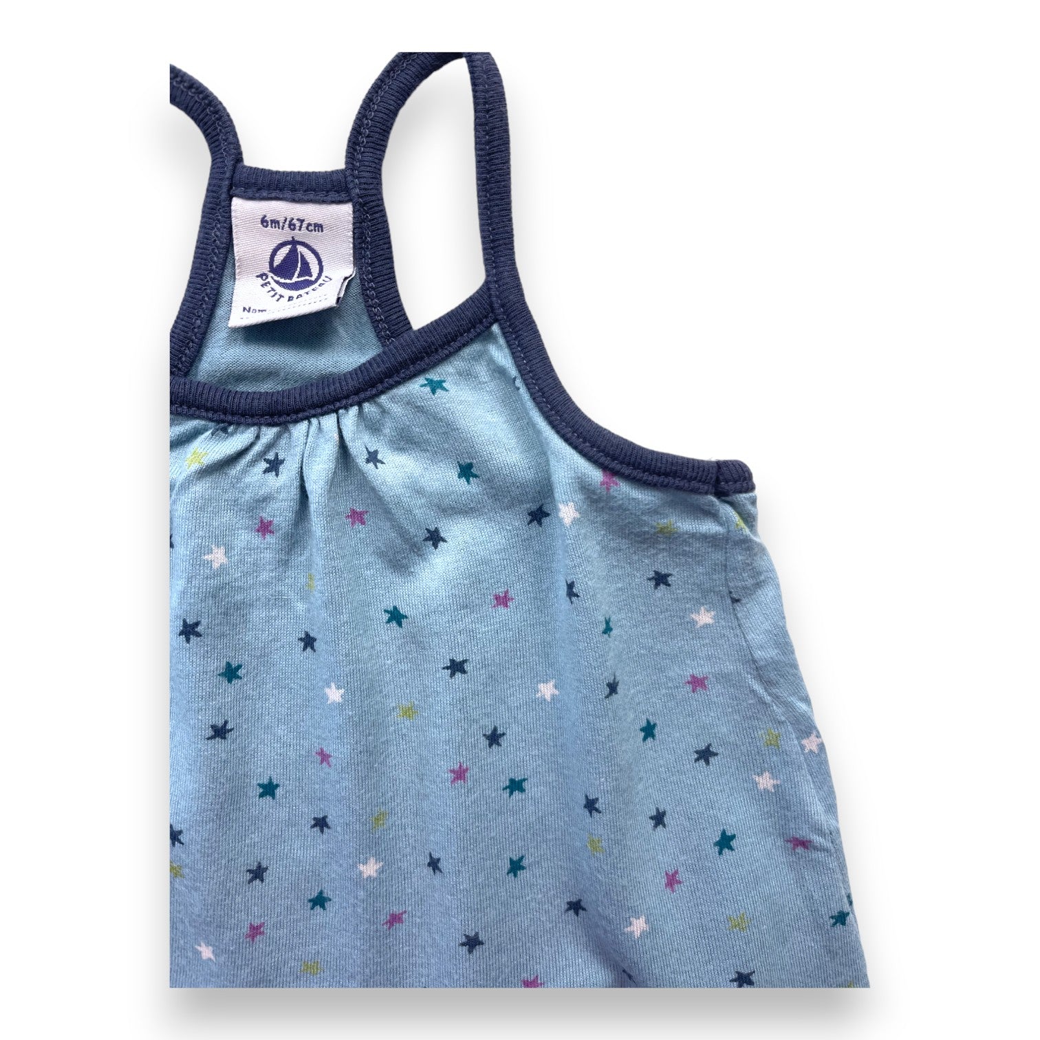 PETIT BATEAU - Blue tank top with multicolored stars - 6 months