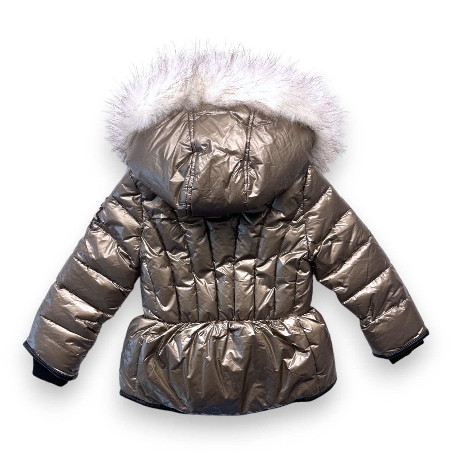 IKKS - Goldene Daunenjacke mit weißer Kunstpelzkapuze - 4 Jahre