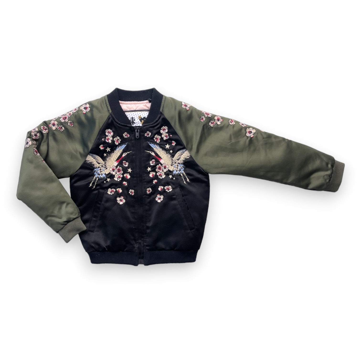 IKKS - Bomberjacke in Schwarz und Khaki mit Stickerei - 6 Jahre