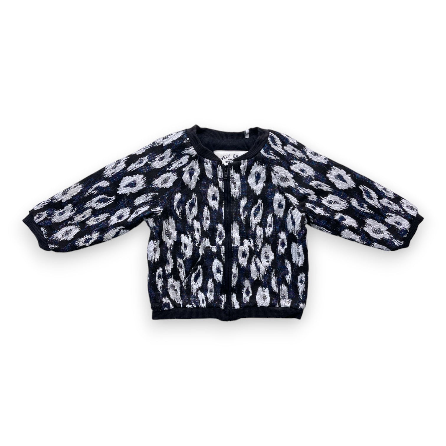 IKKS - Leichte schwarz-weiße Bomberjacke mit goldenem und blauem Faden - 2 Jahre