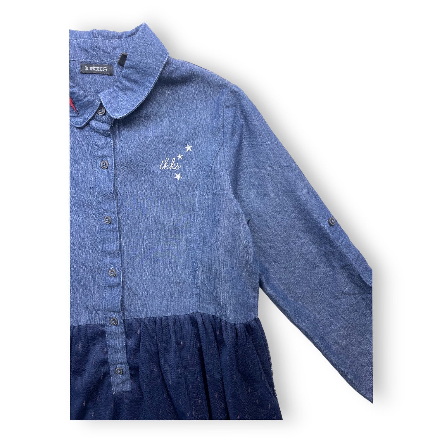 IKKS - Blaues Zwei-Material-Kleid mit Tüllrock - 8 Jahre