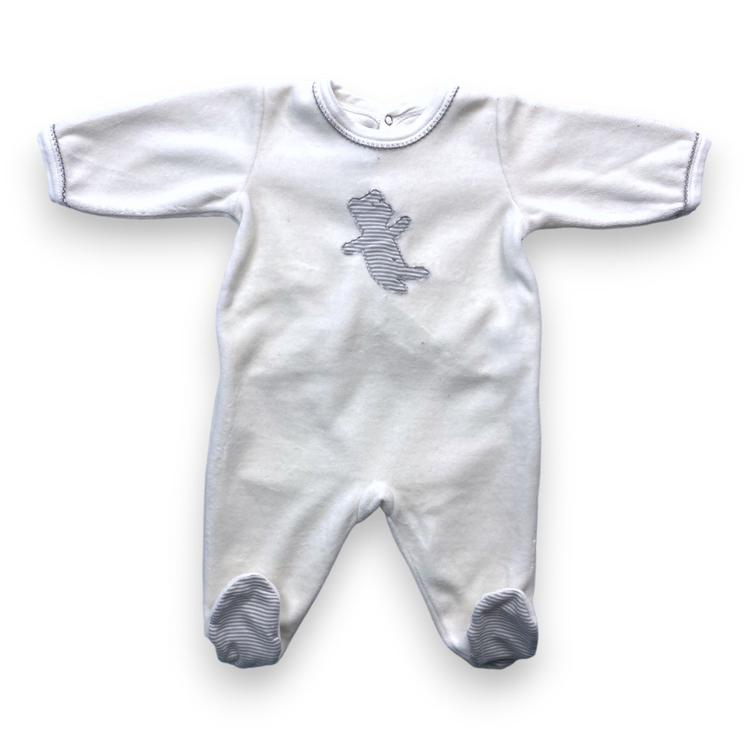 PETIT BATEAU - Weißer Samtpyjama - 3 Monate