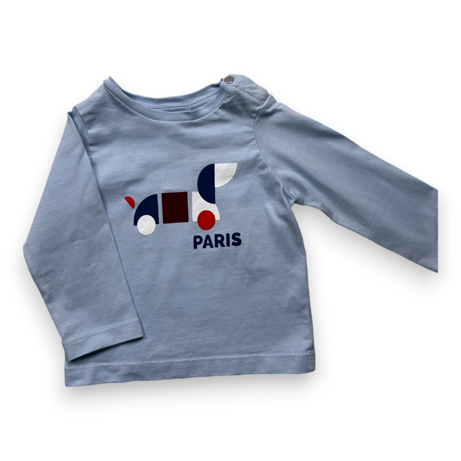 JACADI - Blaues Langarm-T-Shirt mit Hunde-Print - 12 Monate