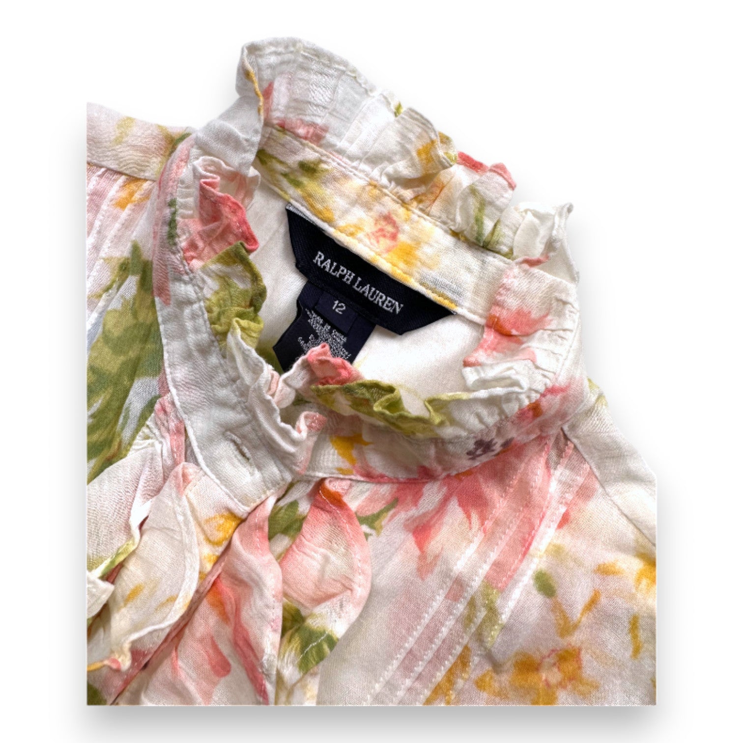 RALPH LAUREN - Chemisier fleuri blanc - 12 ans