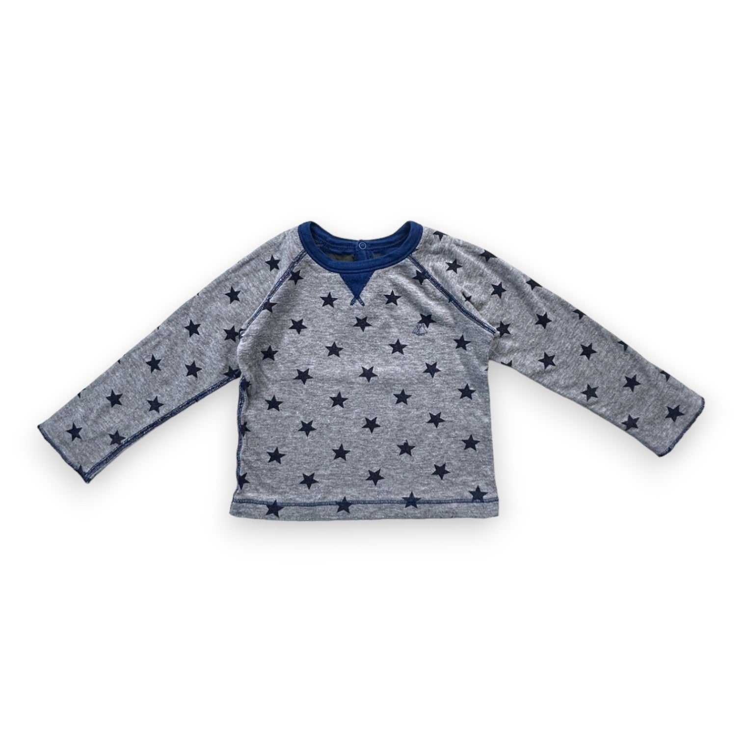 PETIT BATEAU - Langärmliges graues T-Shirt mit blauen Sternen - 18 Monate