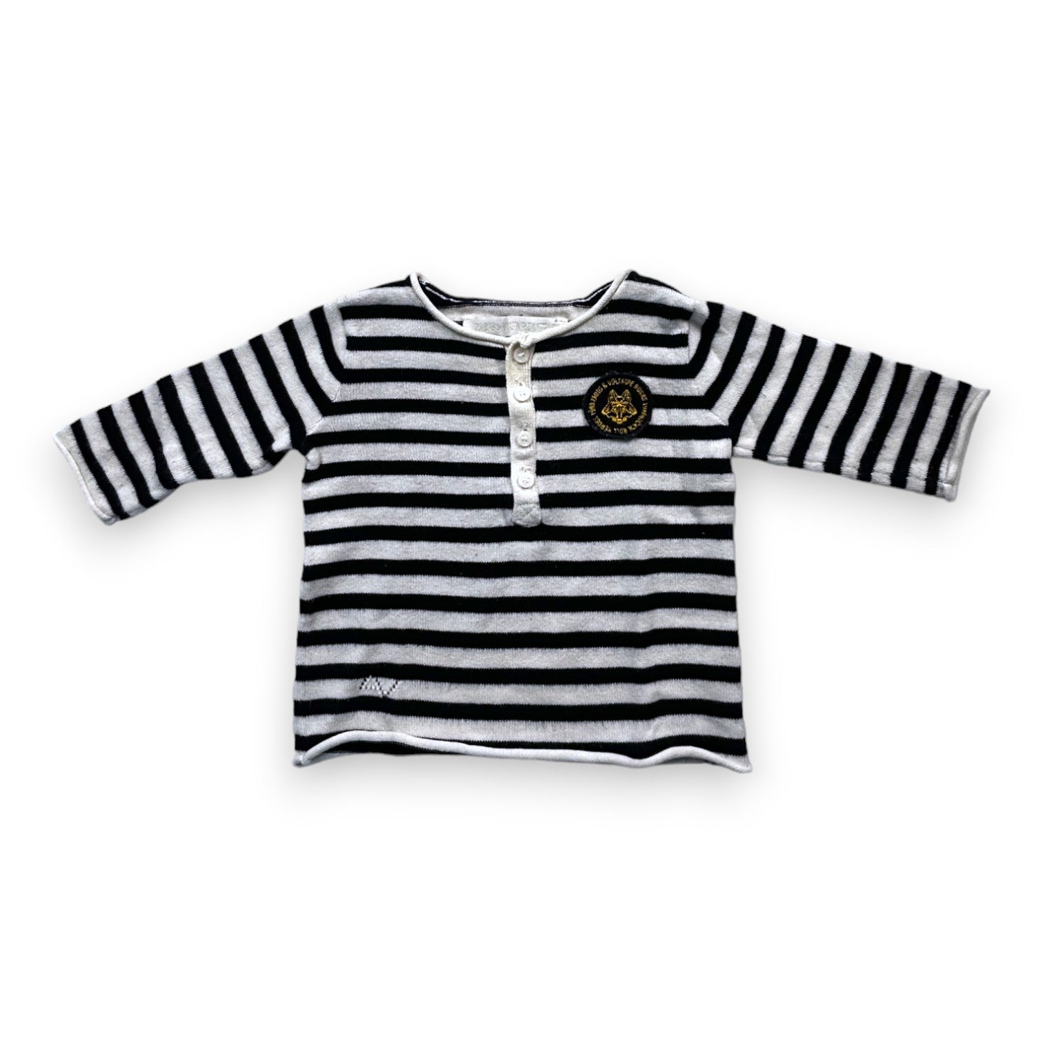 ZADIG&VOLTAIRE - Weißes Langarm-T-Shirt mit schwarzen Streifen - 3 Monate