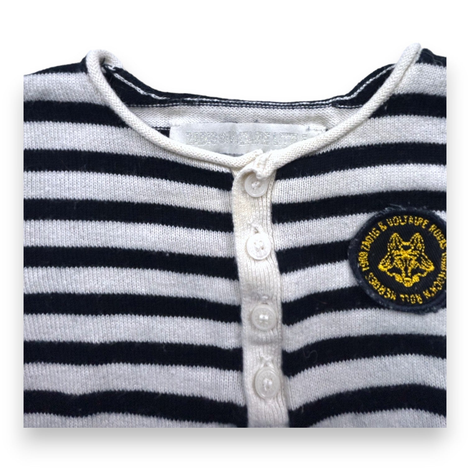 ZADIG&VOLTAIRE - Weißes Langarm-T-Shirt mit schwarzen Streifen - 3 Monate