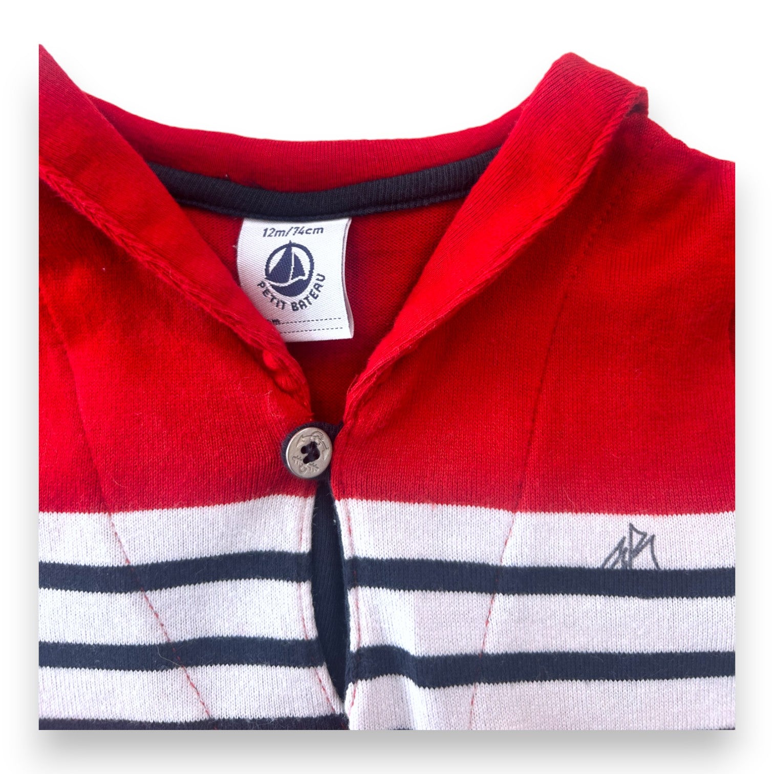 PETIT BATEAU - Rot gestreiftes T-Shirt mit V-Ausschnitt - 12 Monate