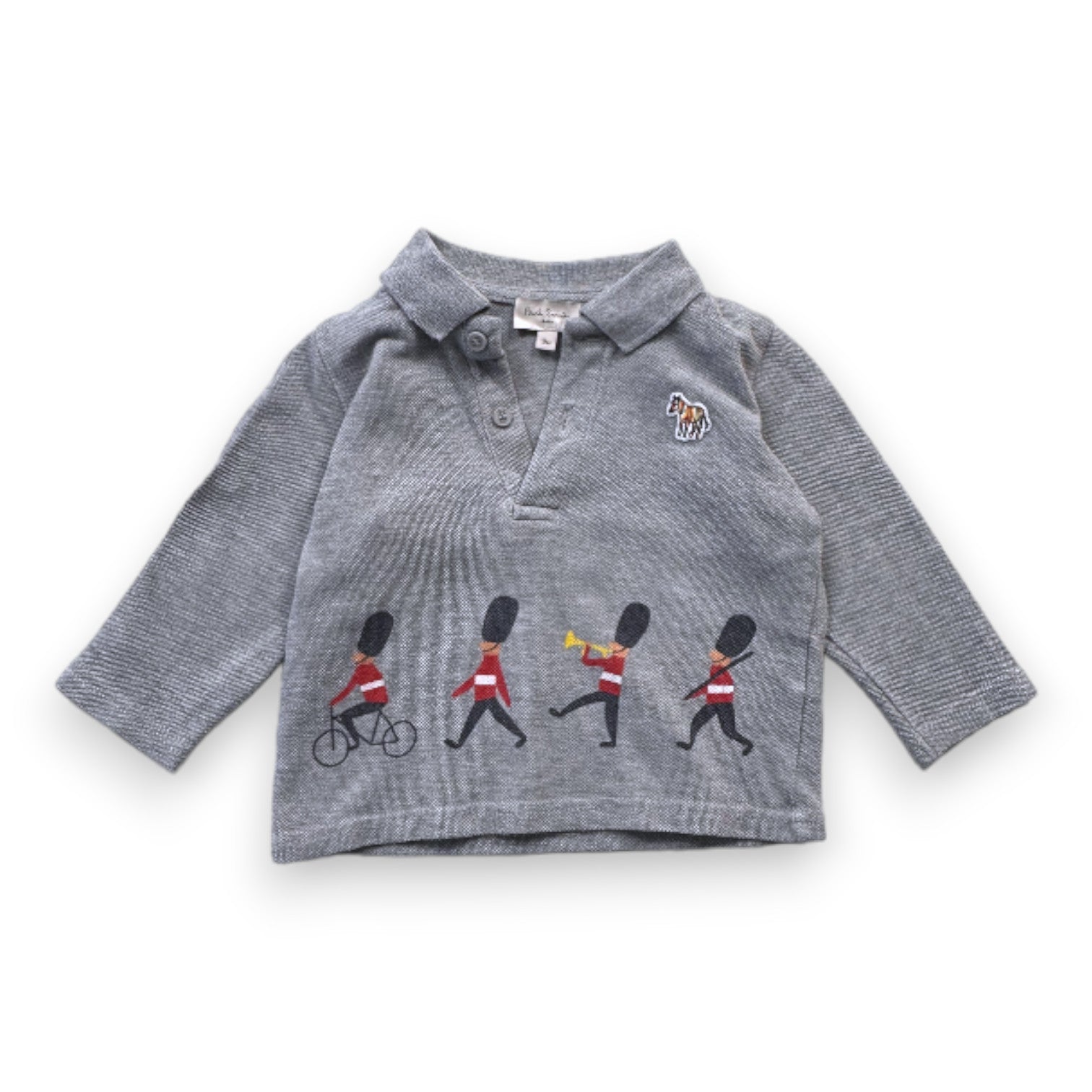 PAUL SMITH - Polo à manches longues gris avec imprimés - 9 mois