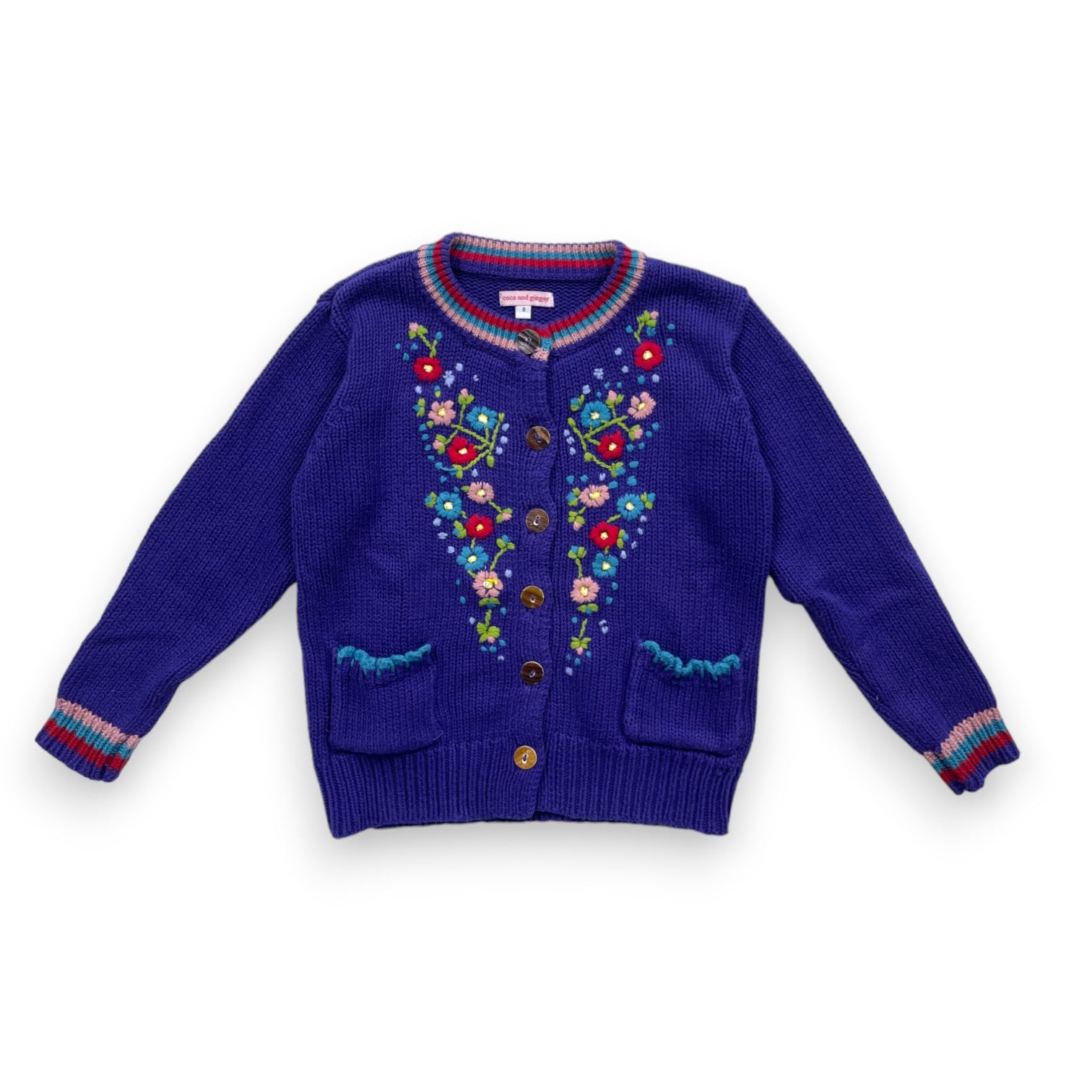 COCO AND GINGER - Cardigan violet à fleurs multicolores brodées - 8 ans
