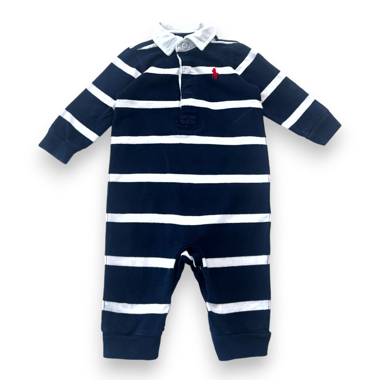 RALPH LAUREN - Blue jumpsuit with white stripes - 6 months