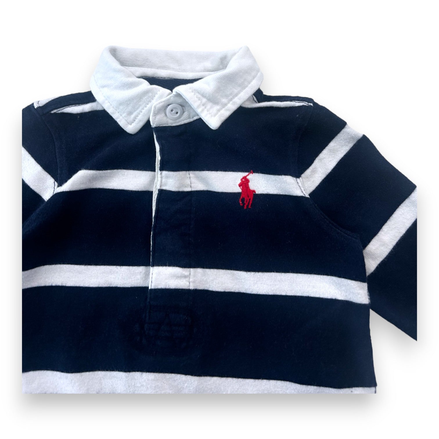RALPH LAUREN - Blue jumpsuit with white stripes - 6 months