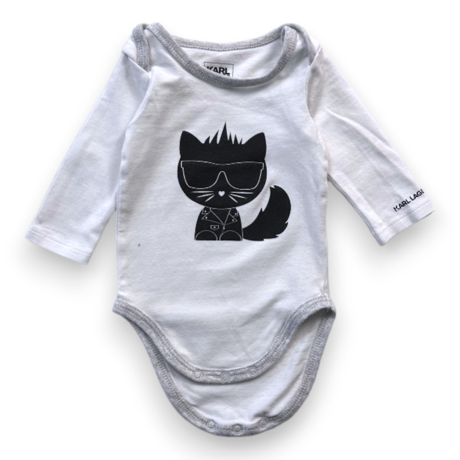 KARL LAGERFELD - Weißer und grauer Langarm-Body mit Katzenprint - 1 Monat