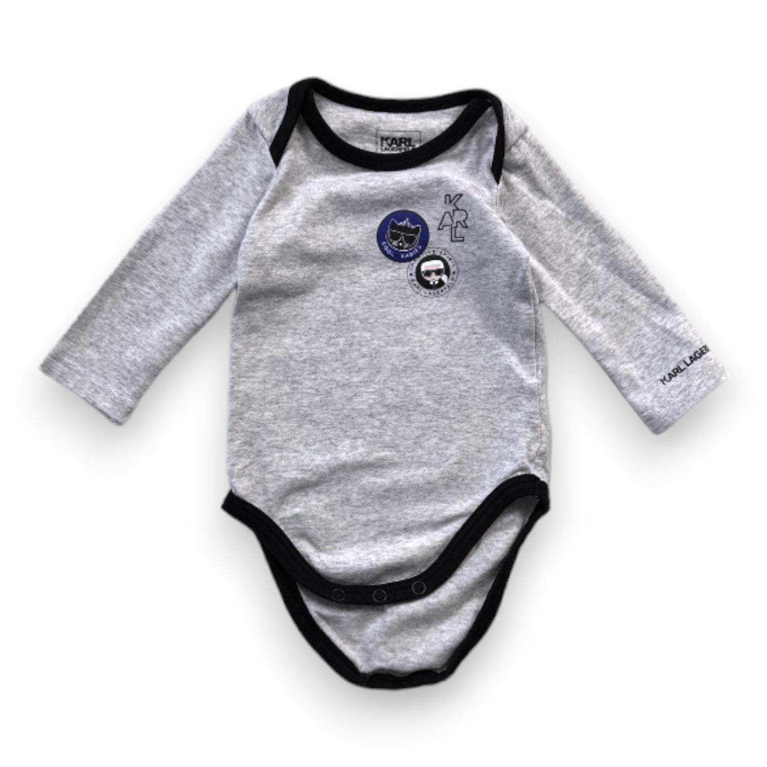 KARL LAGERFELD - Grau-schwarzer Langarm-Body mit Prints - 1 Monat