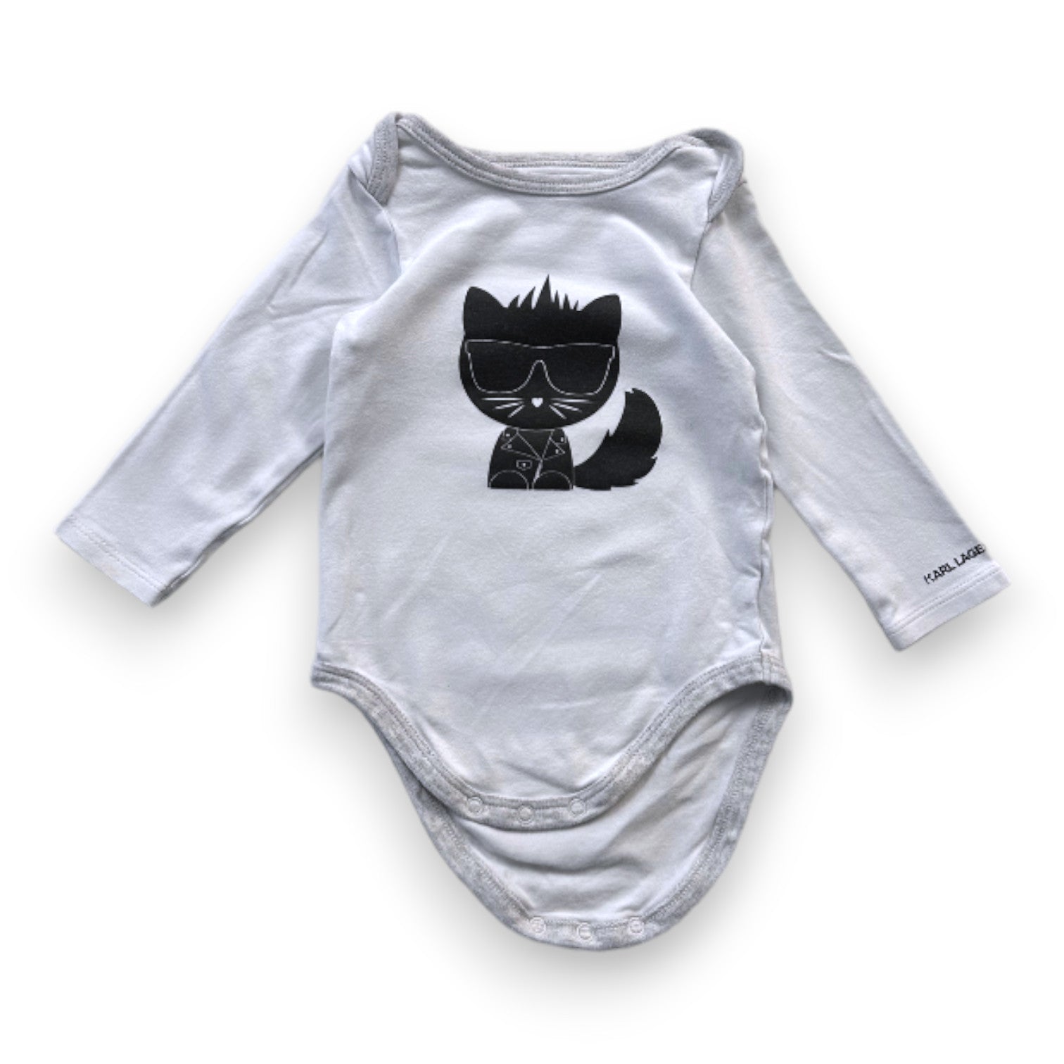 KARL LAGERFELD - Weißer und grauer Langarm-Body mit Katzenprint - 6 Monate