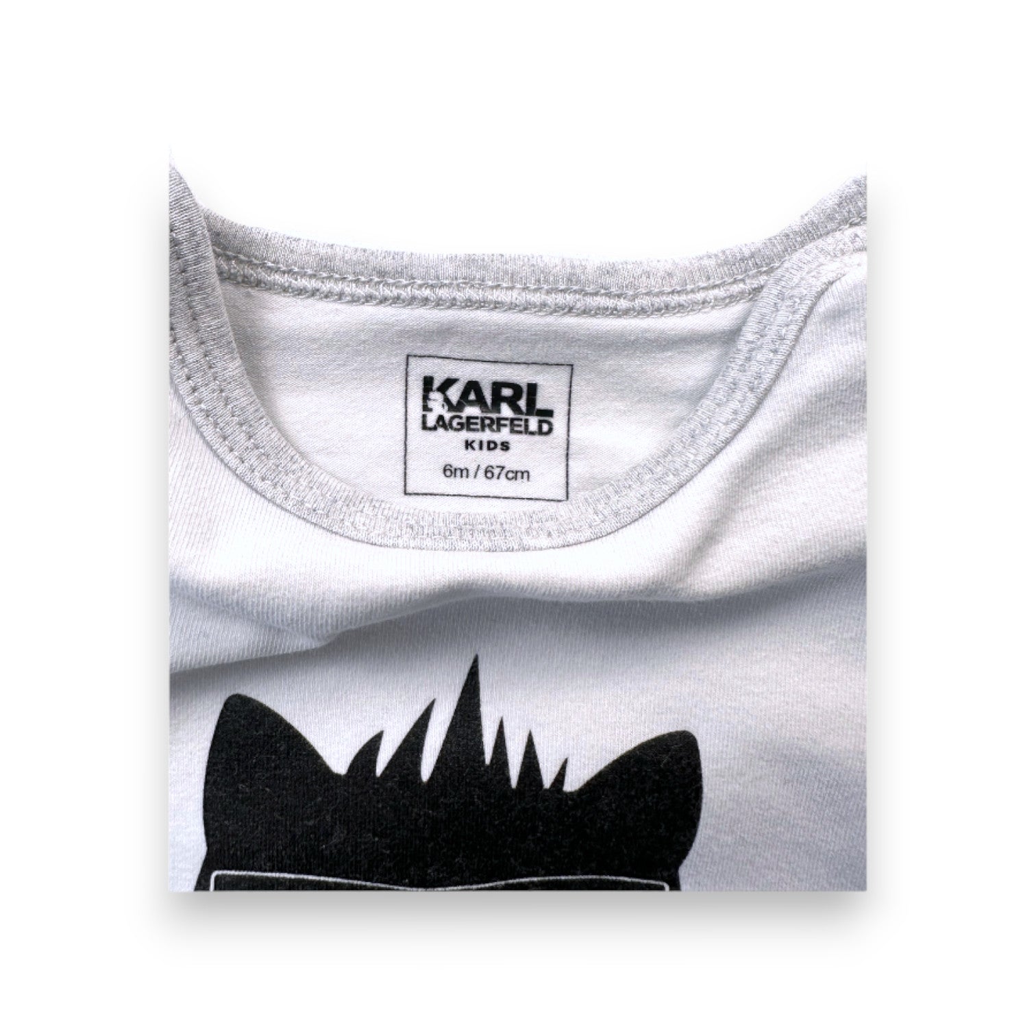 KARL LAGERFELD - Weißer und grauer Langarm-Body mit Katzenprint - 6 Monate