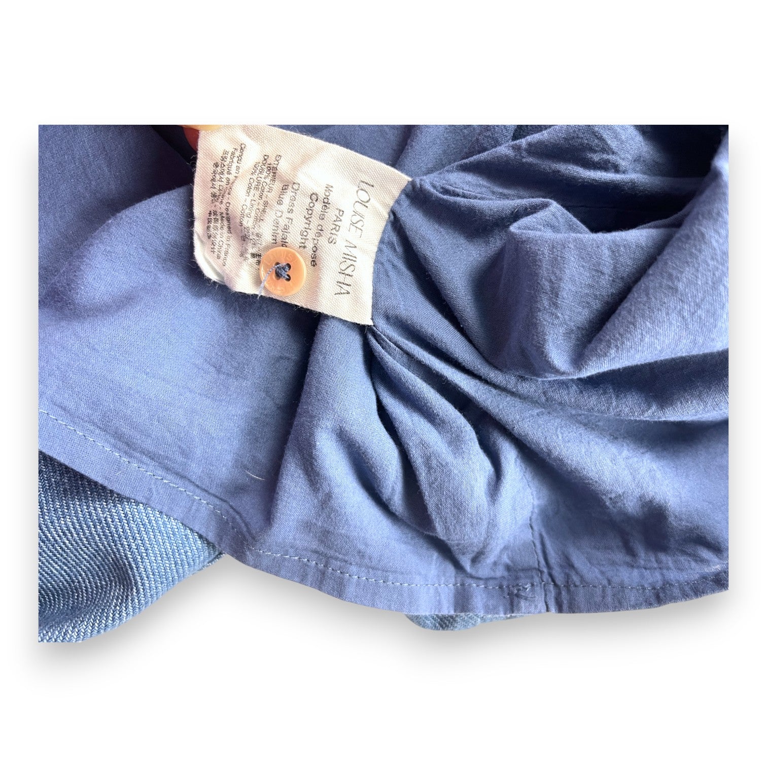 LOUISE MISHA - Jeansblaues Kleid mit weißen Details und Spitze - 8 Jahre