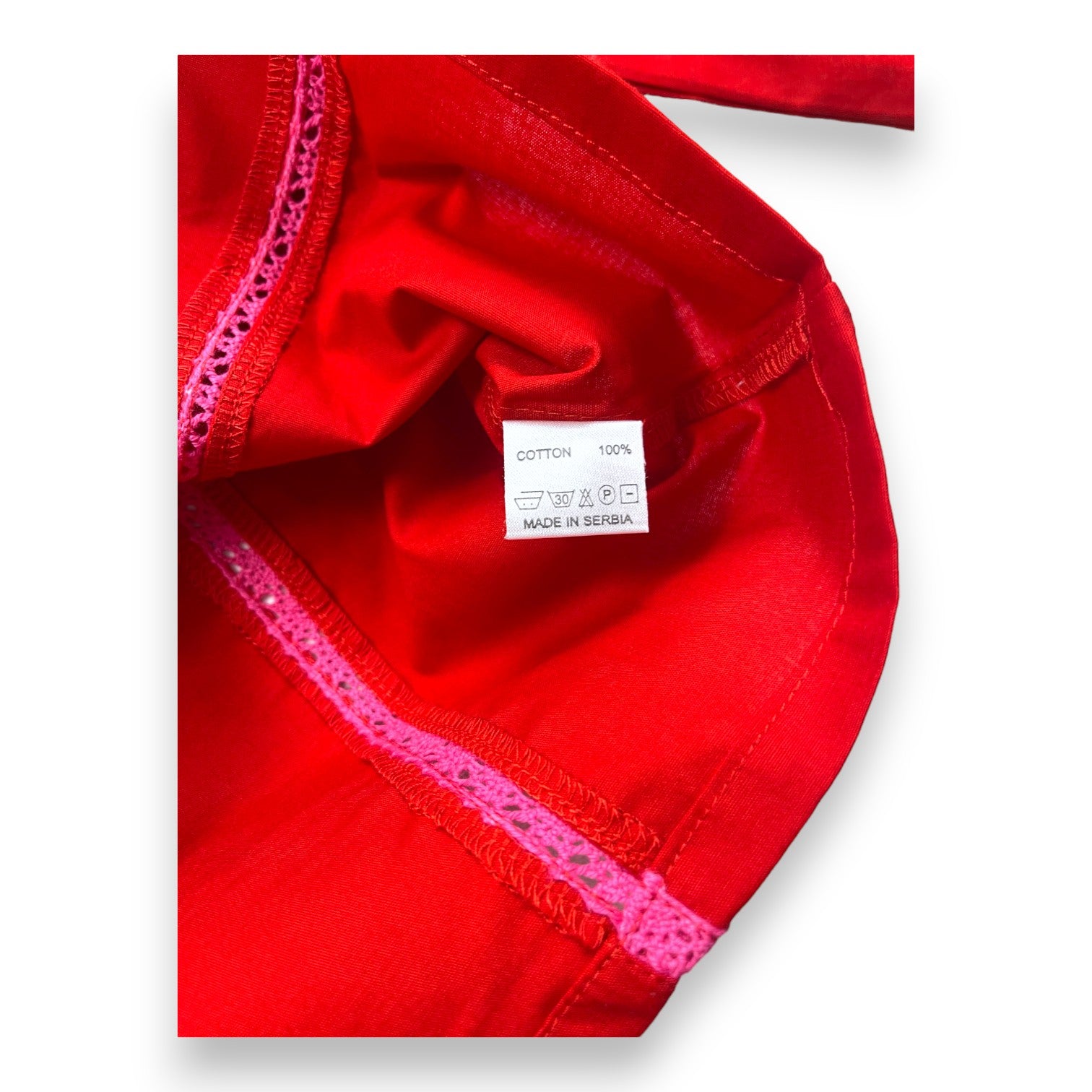 RASPBERRY PLUM - Blouse rouge à dentelle rose et fleurs brodées - 7/8 ans