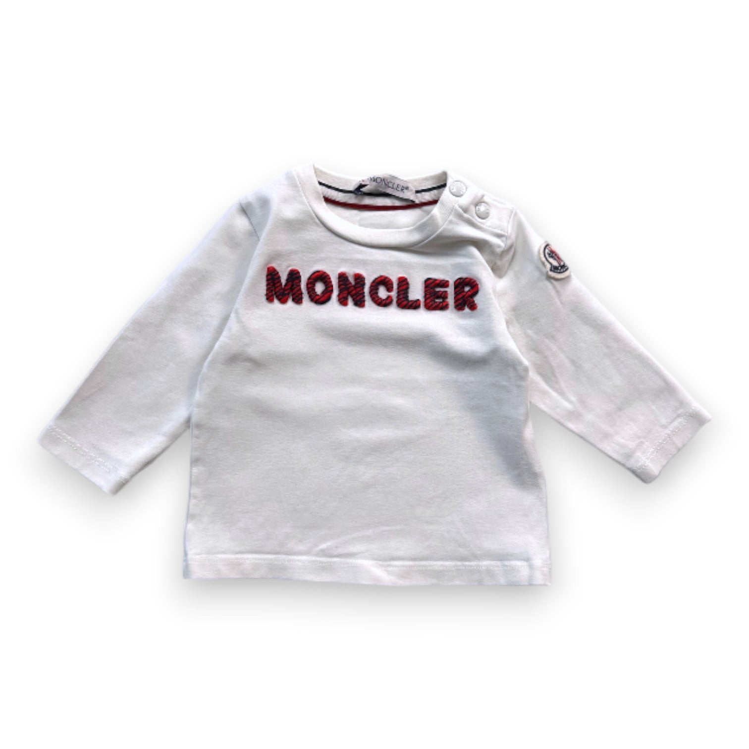 MONCLER - T-shirt à manches longues blanc brodé "Moncler" - 3 mois