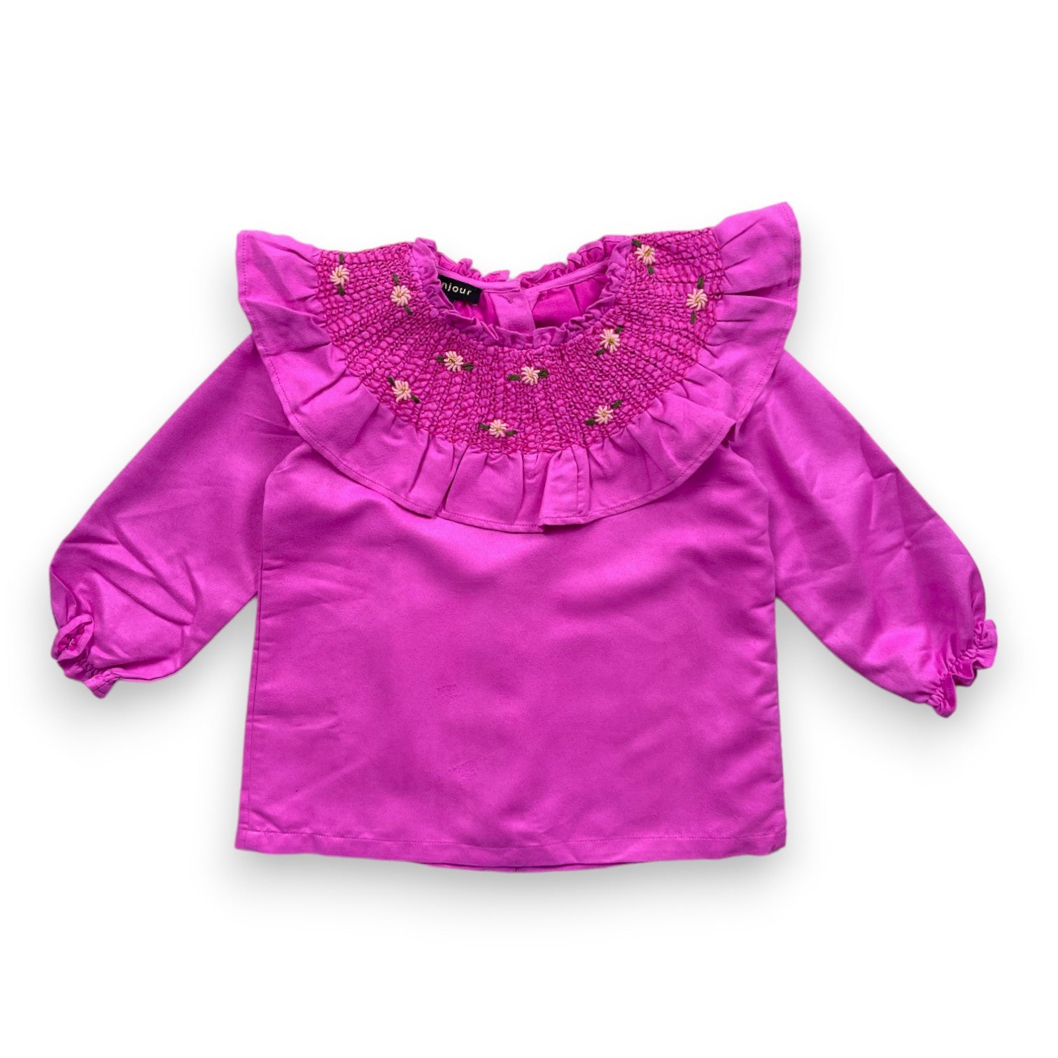 BONJOUR - Blouse rose effet daim à col brodé - 8 ans