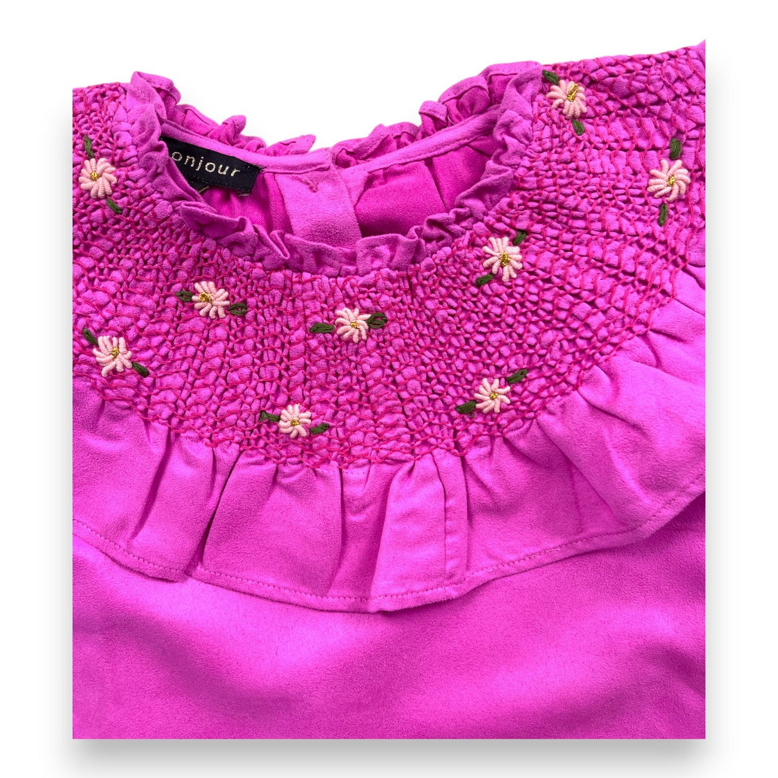 BONJOUR - Blouse rose effet daim à col brodé - 8 ans