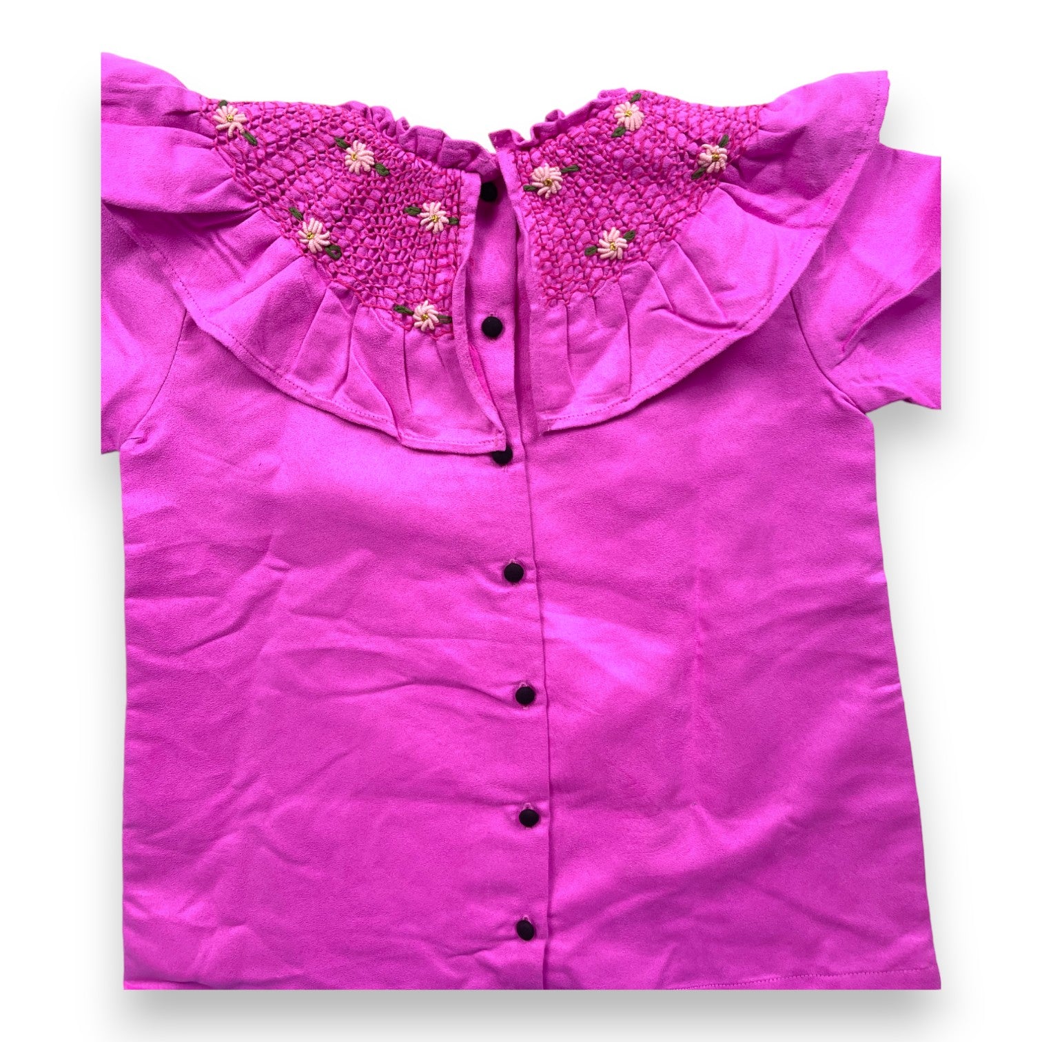 HELLO - Pink suede-effect blouse with embroidered collar - 8 years