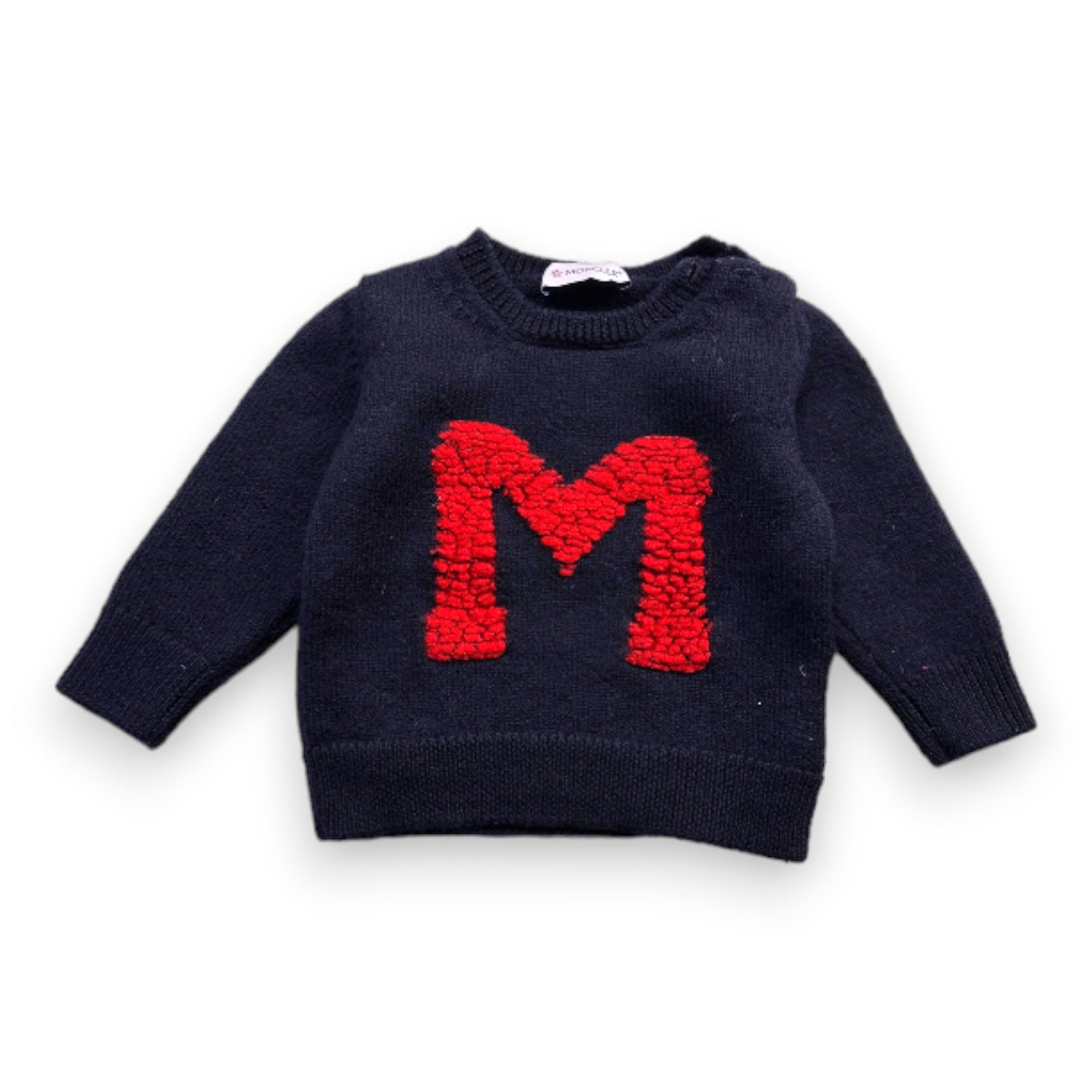 MONCLER - Pull noir à manches longues "M" - 12 mois