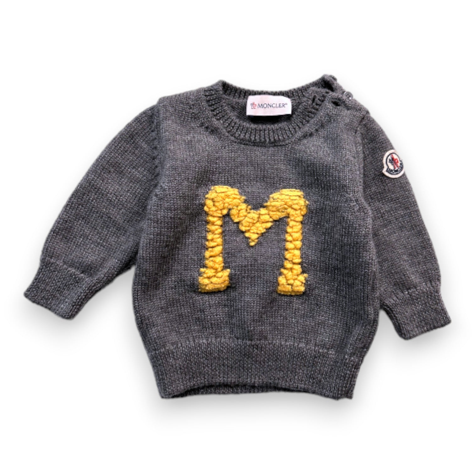 MONCLER - Pull gris à manches longues "M" - 3 mois