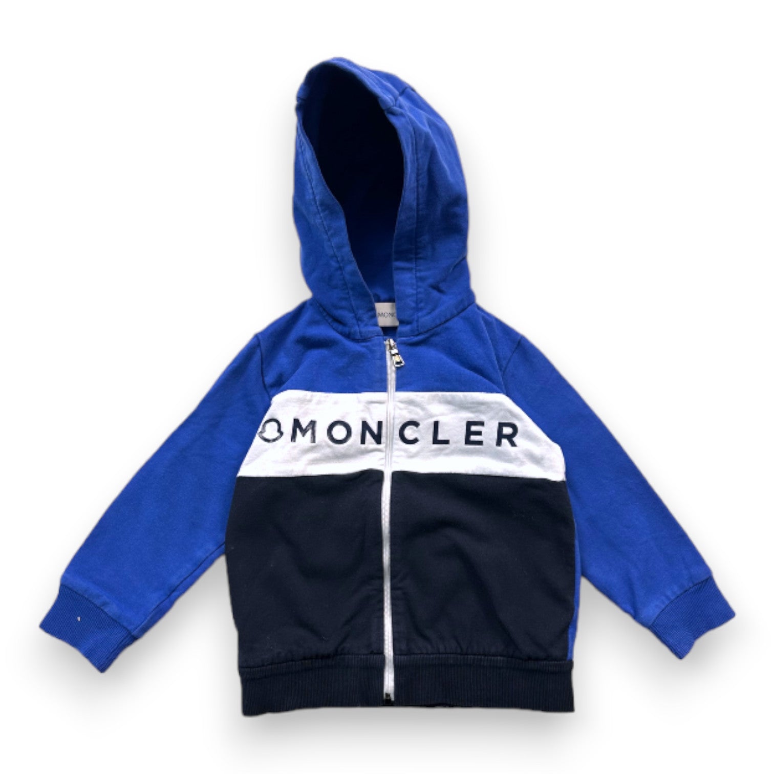 MONCLER - Sweat zippé bleu blanc et noir "Moncler" - 18 mois