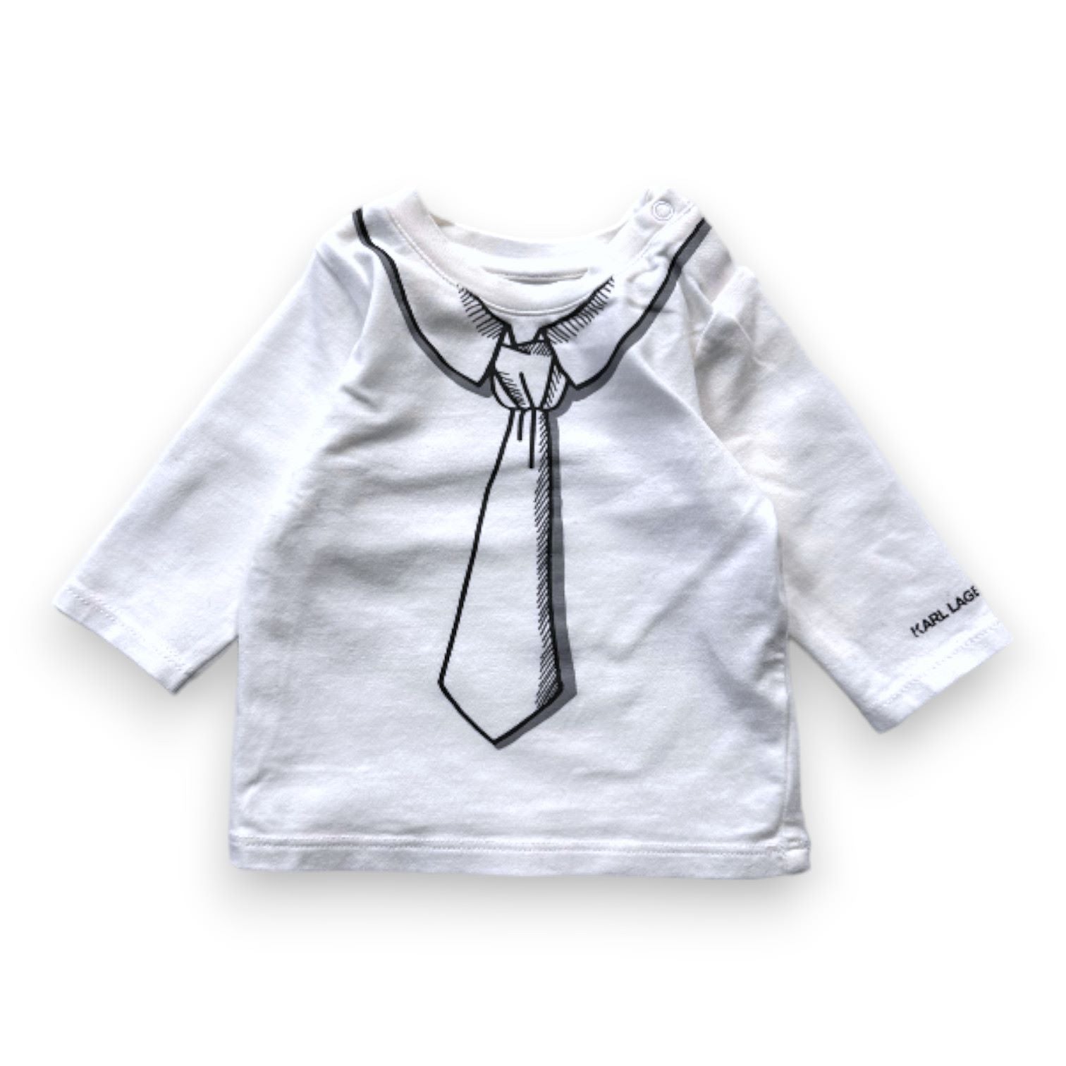KARL LAGERFELD - Weißes Langarm-T-Shirt mit Krawatten-Print - 1 Monat