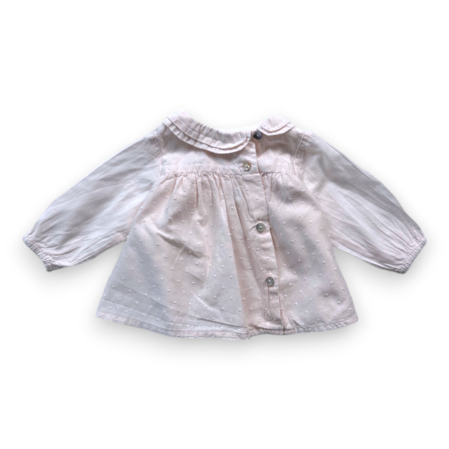 Bonton - Pink long-sleeved blouse with embroidered polka dots - 3 months