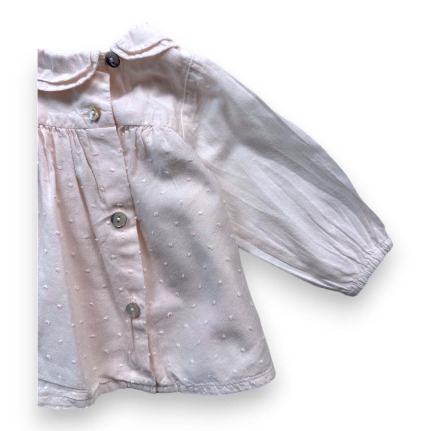 Bonton - Pink long-sleeved blouse with embroidered polka dots - 3 months
