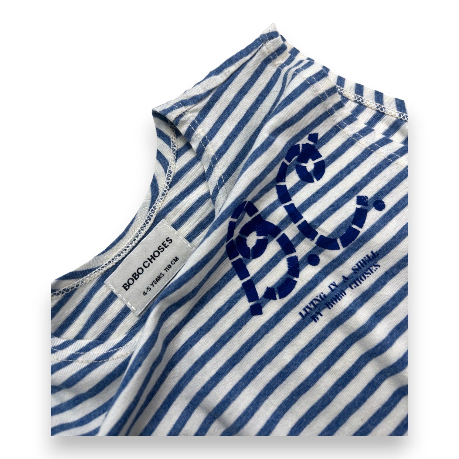 BOBO CHOSES - White T-shirt with blue stripes - 4 years