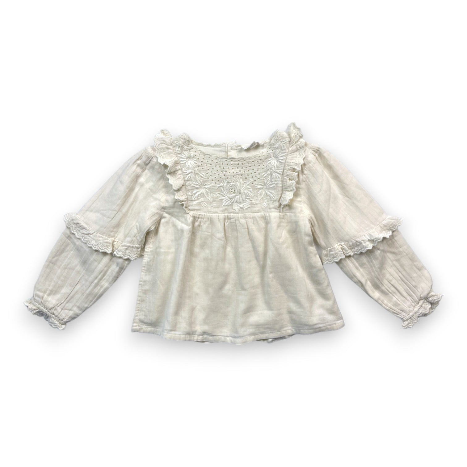 LOUISE MISHA - Cremefarbene Bluse aus Baumwollgaze mit Stickerei - 8 Jahre