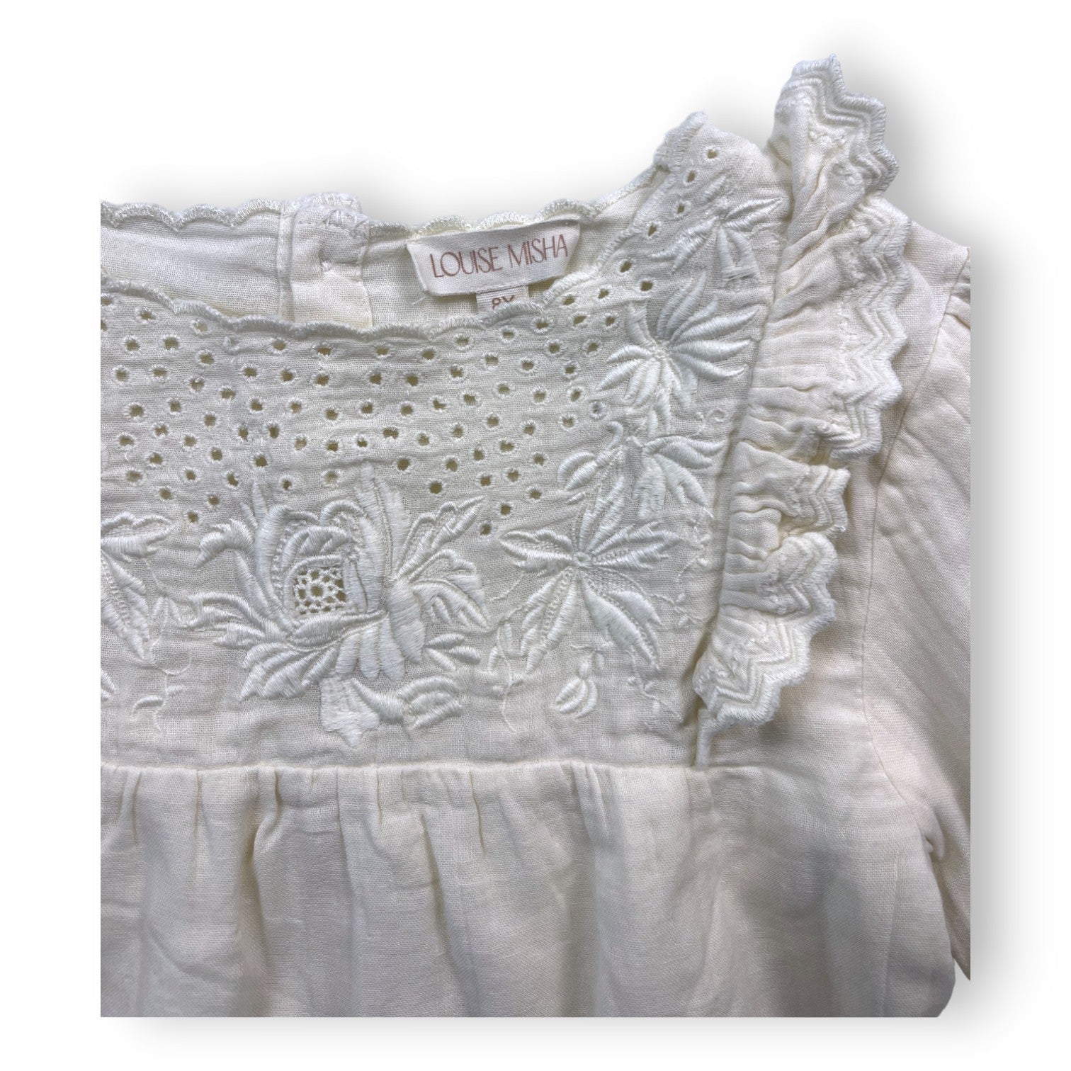 LOUISE MISHA - Cremefarbene Bluse aus Baumwollgaze mit Stickerei - 8 Jahre