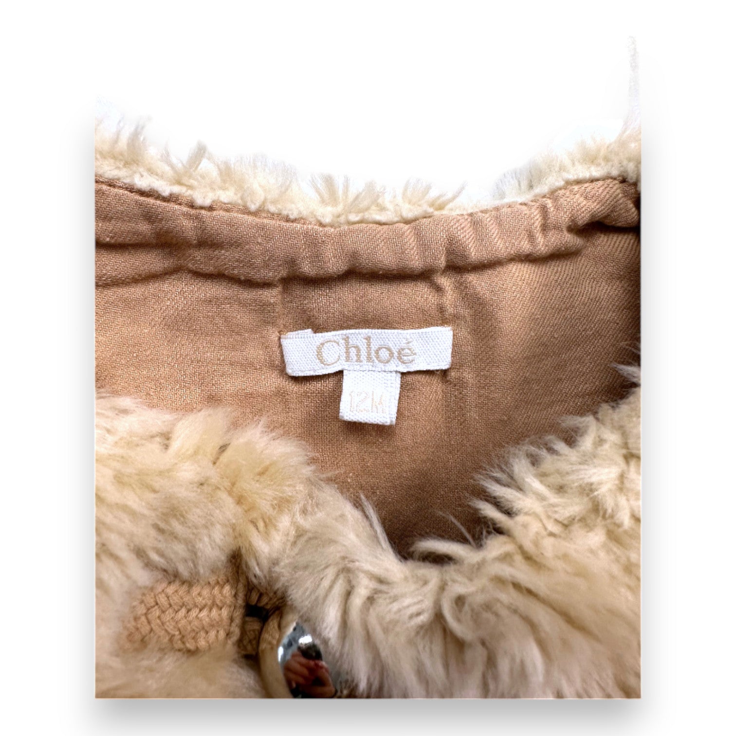 CHLOÉ - Gilet sans manches en fausse fourrure beige - 12 mois